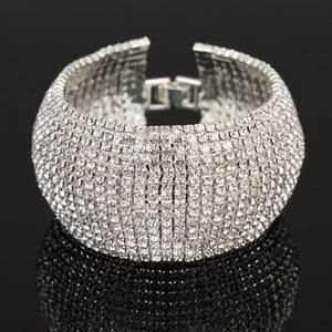 Rhinestone Crystal Cuff Bracelet Wedding Bridal Silver Jewelry