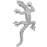 Silver Lizard Brooch Pin Full Rhinestone Inlay Animal Collar Accessories