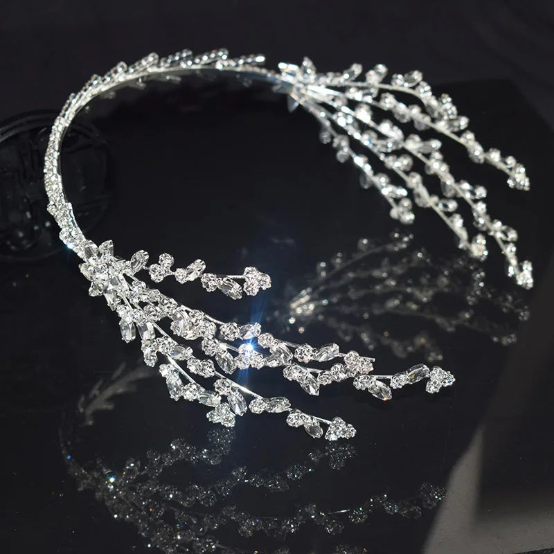 Rhinestone Hair Band Headband Women's Silver Plated Headdress Hair Accessories