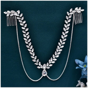 Rhinestone Headbands Bride Wedding Chain Jewelry with Hair Combs