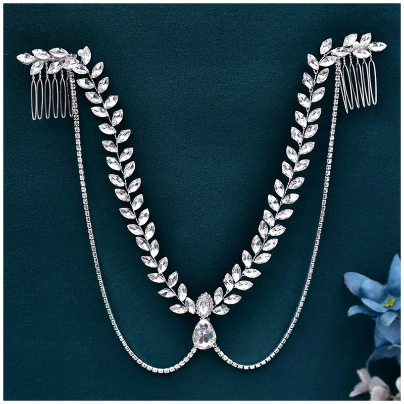 Rhinestone Headbands Bride Wedding Chain Jewelry with Hair Combs
