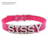 Rhinestone Letter SISSY Necklace Women Men's Name Choker Collar Costume Party