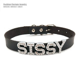 Rhinestone Letter SISSY Necklace Women Men's Name Choker Collar Costume Party
