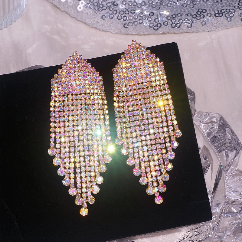 Crystal Tassel Drop Earrings Wedding Jewelry For Women