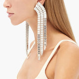 Long Tassel Rectangle Pendant Dangle Earrings Crystal Charm Wedding Jewelry