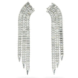 Long Tassel Rectangle Pendant Dangle Earrings Crystal Charm Wedding Jewelry