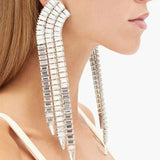 Long Tassel Rectangle Pendant Dangle Earrings Crystal Charm Wedding Jewelry