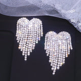 Crystal Heart Tassel Earrings for Women Dangle Wedding Jewelry