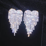Crystal Heart Tassel Earrings for Women Dangle Wedding Jewelry