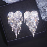 Crystal Heart Tassel Earrings for Women Dangle Wedding Jewelry