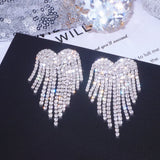Crystal Heart Tassel Earrings for Women Dangle Wedding Jewelry
