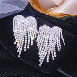 Crystal Heart Tassel Earrings for Women Dangle Wedding Jewelry