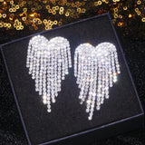 Crystal Heart Tassel Earrings for Women Dangle Wedding Jewelry