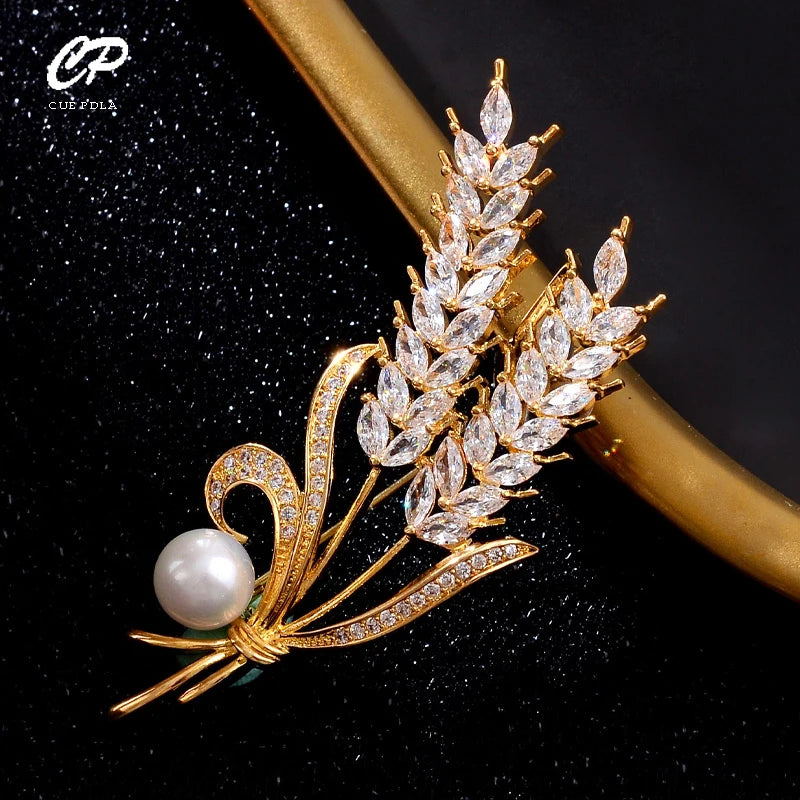 Sparkling Wheat Ear Brooch Collar Pin For Suit Women Men Party Jewelry