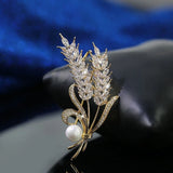 Sparkling Wheat Ear Brooch Collar Pin For Suit Women Men Party Jewelry