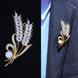 Sparkling Wheat Ear Brooch Collar Pin For Suit Women Men Party Jewelry