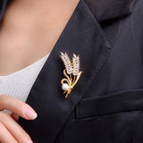 Sparkling Wheat Ear Brooch Collar Pin For Suit Women Men Party Jewelry