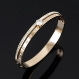 Roman Numerals Stainless Steel Bangle CZ Crystals Women's Bracelet