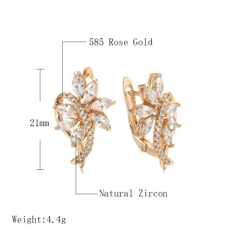 Rhombus Zircon 585 Rose Earrings Vintage Wedding Party Jewelry