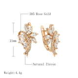 Rhombus Zircon 585 Rose Earrings Vintage Wedding Party Jewelry