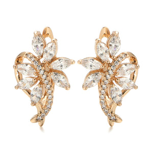 Rhombus Zircon 585 Rose Earrings Vintage Wedding Party Jewelry