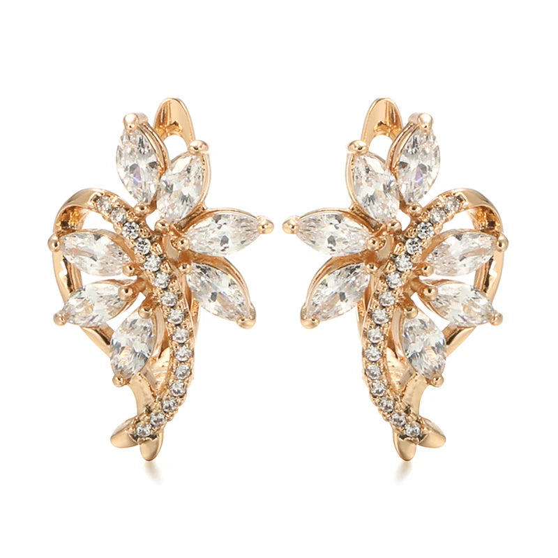 Rhombus Zircon 585 Rose Earrings Vintage Wedding Party Jewelry