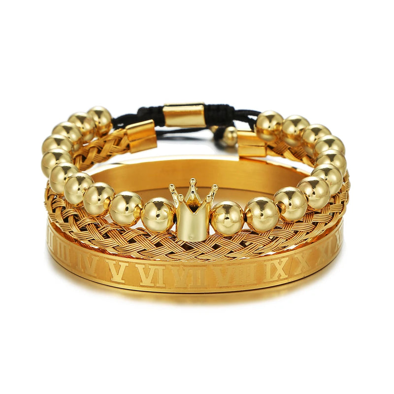 Roman Royal King Crown Charm Mens Bracelet Stainless Steel Bangle
