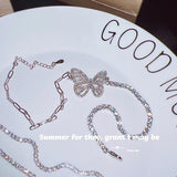 Romantic Butterfly Pendant Necklace with Zircon for Women