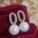Romantic Pearl Stud Earrings for Woman Geometric Zircon Earrings Jewelry