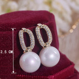 Romantic Pearl Stud Earrings for Woman Geometric Zircon Earrings Jewelry