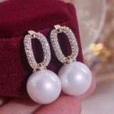 Romantic Pearl Stud Earrings for Woman Geometric Zircon Earrings Jewelry