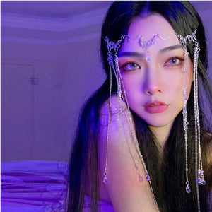 Romantic Rhinestone Fringed Forehead Chain Crystal Chrismas Headdress