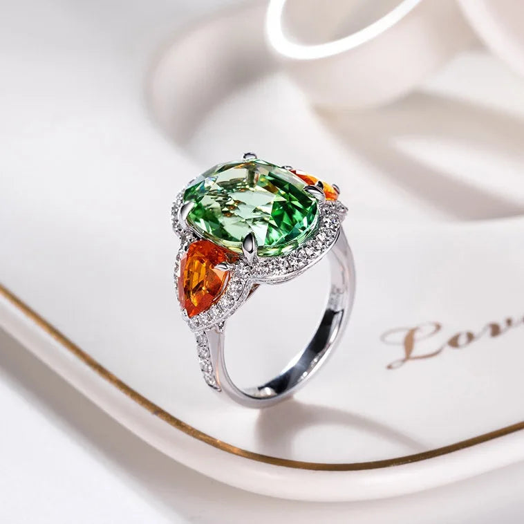 S925 Silver Zircon Tourmaline Wedding Ring fo...