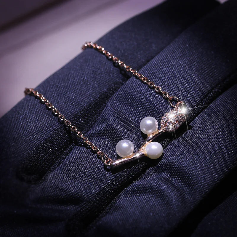Rose Flower Pendant Necklace Vintage Botanical Pearl Necklace Glamour Party