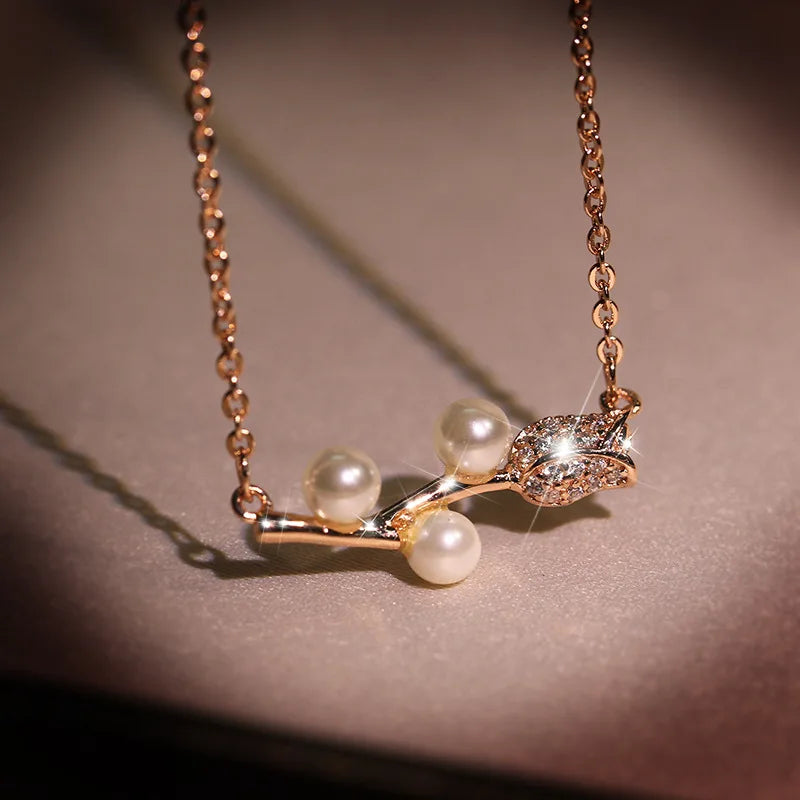 Rose Flower Pendant Necklace Vintage Botanical Pearl Necklace Glamour Party