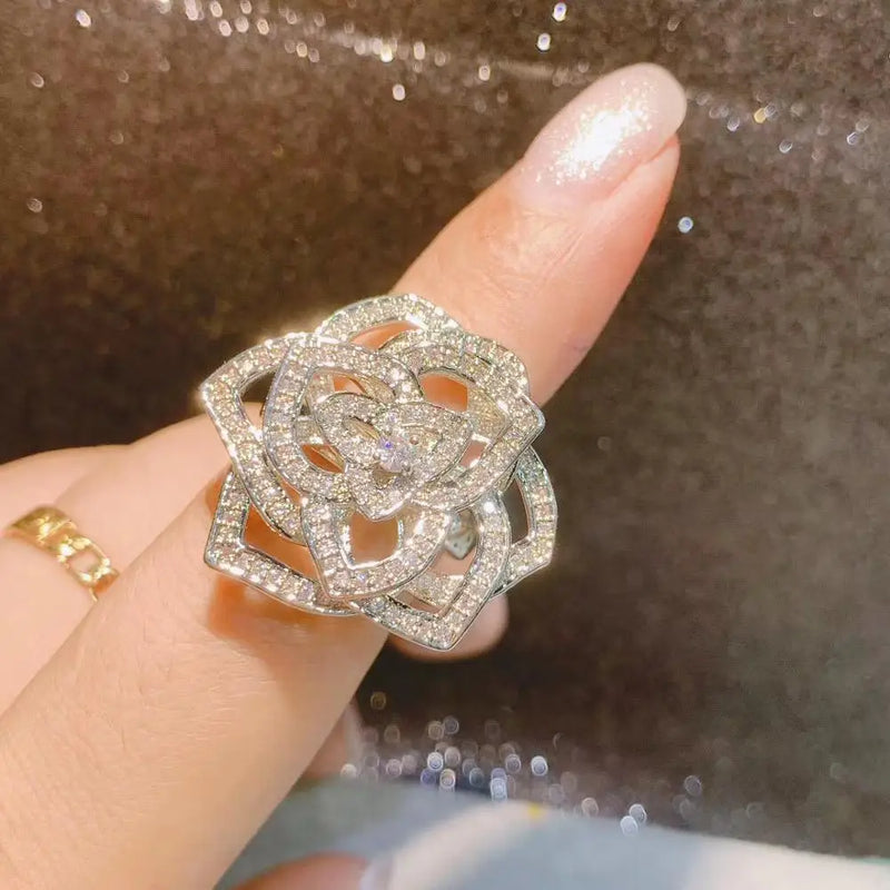 Rose Flower Stackable Rings for Women Wedding CZ Finger Rings Beads Charm Ring