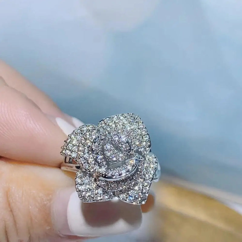 Rose Flower Stackable Rings for Women CZ Charm Ring Wedding Jewelry