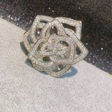 Rose Flower Stackable Rings for Women Wedding CZ Finger Rings Beads Charm Ring