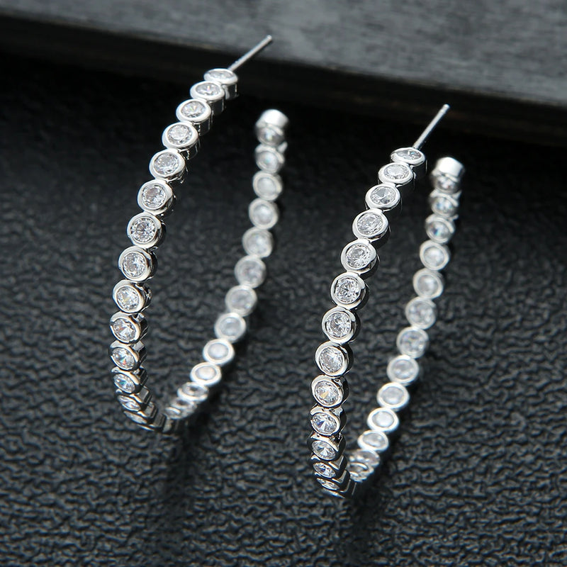 Statement Round CZ Big Hoop Earrings DUBAI Bridal E9499