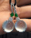 Round Moonstone Dangle Earring Silver Zircon Drop Green Stone Earrings