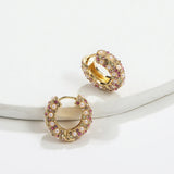 Round Pearl Rhinestone Huggie Hoop Earrings for Women