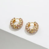 Round Pearl Rhinestone Huggie Hoop Earrings for Women