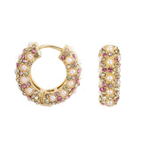 Round Pearl Rhinestone Huggie Hoop Earrings for Women