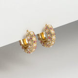 Round Pearl Rhinestone Huggie Hoop Earrings for Women