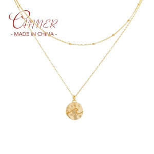 925 Sterling Silver Round Pendant Necklace Double Chain Fine Jewelry