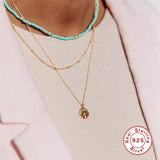 Sterling Silver Round Pendant Necklace Collier Femme Double Chain