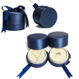 Round Pu Jewelry Box with Ribbon Pendant Ring Wedding Anniversary