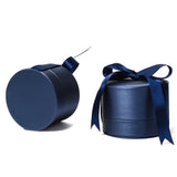 Round Pu Jewelry Box with Ribbon Pendant Ring Wedding Anniversary