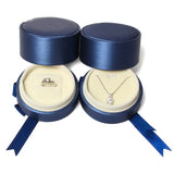 Round Pu Jewelry Box with Ribbon Pendant Ring Wedding Anniversary