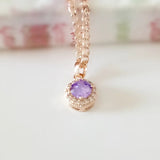 Purple Cubic Zircon Pendant - Round Shape Pink Rose Jewelry Necklace Pendants